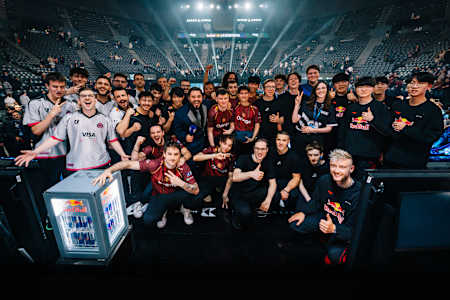 On 16 December 2024, T1, G2 Esports, Karmine Corp, Gentle mates, NNO and Los Ratones pose together at Red Bull League of Its Own, Accor Arena, Paris. Energy and camaraderie light up the esports stage