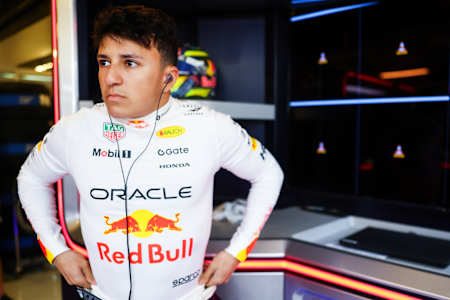 Isack Hadjar of France and Oracle Red Bull Racing prepares to drive in the garage during F1 Testing at Yas Marina Circuit on December 09, 2025 in Abu Dhabi, United Arab Emirates.