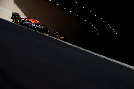 Isack Hadjar of France driving the (6) Oracle Red Bull Racing RB21 on track during F1 Testing at Yas Marina Circuit on December 09, 2025 in Abu Dhabi, United Arab Emirates. 