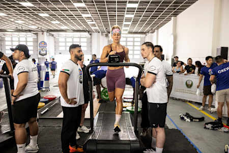 Competitor in action during the Red Bull Gym Clash 2025 at Dubai Civil Defence in Dubai, United Arab Emirates, showcasing relentless energy and athletic performance.