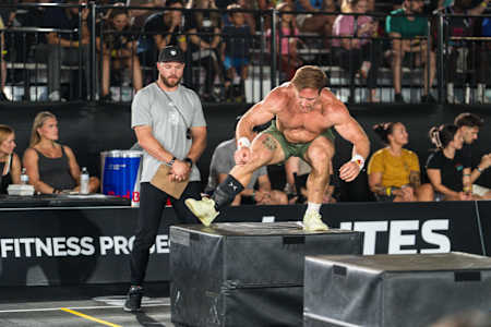 Noah Ohlsen in action at the World Fitness Project performing box-overs during a workout