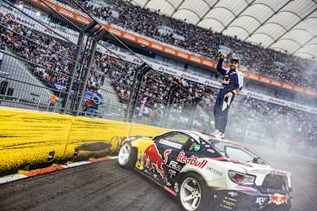 Conor Shanahan is seen during the Red Bull Drift Masters Grand Finale in Warsaw on September 13, 2025.