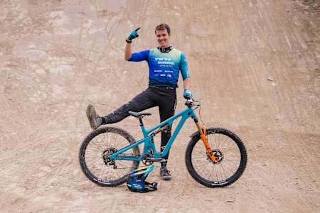 In 2024, Ryan Gilchrist, Men's Winner, celebrates at Crankworx Innsbruck, Austria.