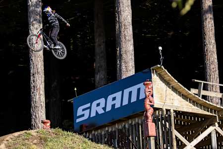 Patricia Druwen performs during Slopestyle at Crankworx in Rotorua, New Zealand on March 8, 2025.