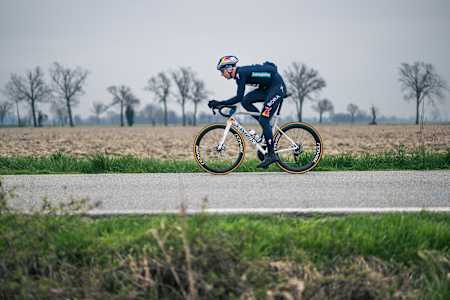 Filip Maciejuk of Red Bull's BORA-hansgrohe Road Cycling Team powers through the Milano-Sanremo race in Italy.