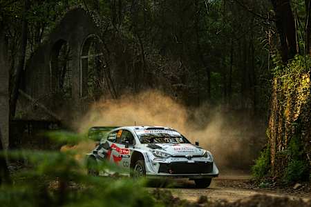 Kalle Rovanperä of team TOYOTA GAZOO RACING WRT seen performing during the World Rally Championship Portugal in Porto, Portugal on May 16, 2025.