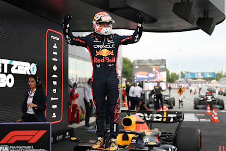 Race winner Max Verstappen celebrates in parc ferme during the F1 Grand Prix of Spain at Circuit de Barcelona-Catalunya on June 04, 2023 in Barcelona, Spain. 