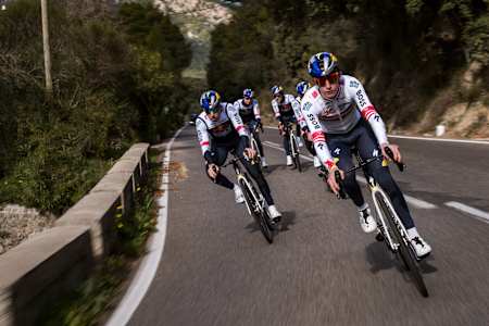 Alexander Hajek and the Red Bull BORA - hansgrohe cycling team train on Mallorca's scenic roads during the January 2025 training camp