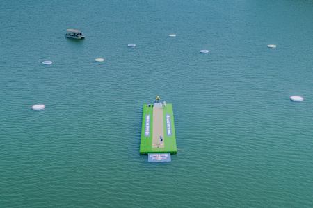England's cricket superstar Ben Stokes shines on a floating pitch during the Red Bull Cricket Challenges 