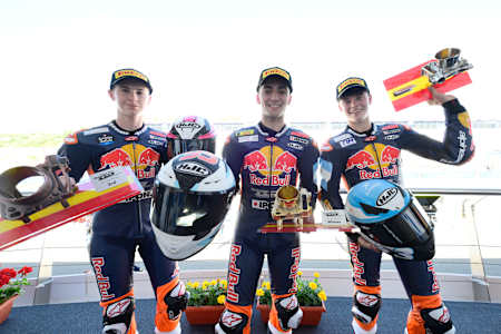 Maximo Quiles, Marco Morelli Chincolla, Valentin Perrone Canton, Red Bull Rookies cup race 1, Spanish MotoGP, 27 April 2024