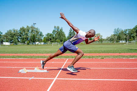 Letsile Tebogo trains at the track in Salzburg, Austria..