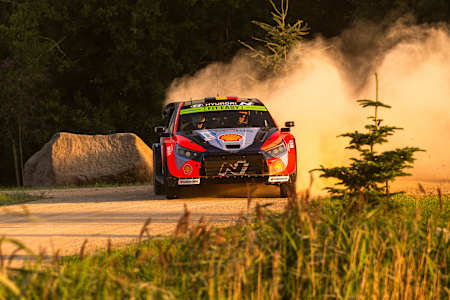 Thierry Neuvilleof team HYUNDAI SHELL MOBIS WORLD RALLY TEAM seen performing during the World Rally Championship Estonia in Tartu, Estonia on July 17, 2025.