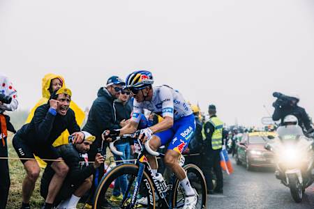 Florian Lipowitz representing Red Bull - BORA - hansgrohe conquers Stage 18 at Courchevel Col de la Loze during the Tour de France 2025.