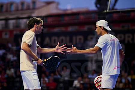 Franco Stupaczuk and Juan Lebrón team up on court during the Oysho Valladolid Premier Padel P2 event in Valladolid, Mexico, lighting up the 2025 season with dynamic Red Bull energy
