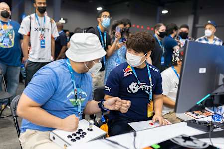 Daigo 'The Beast' Umehara competes in Street Fighter V at EVO 2022, held at the Mandalay Bay Convention Centre in Las Vegas on August 6, 2022.