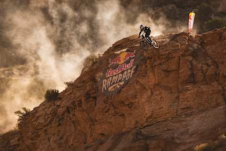 Thomas Genon competes at Red Bull Rampage in Virgin, Utah, USA on October 12, 2024.