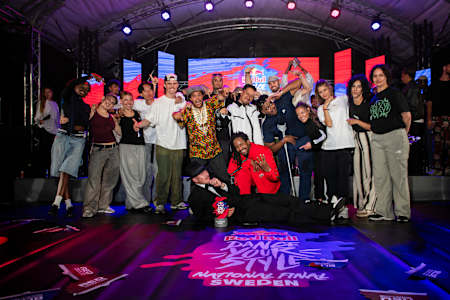 The 16 finalist dancers at Red Bull Dance Your Style National Final Sweden, held in Malmö on August 14, 2025.