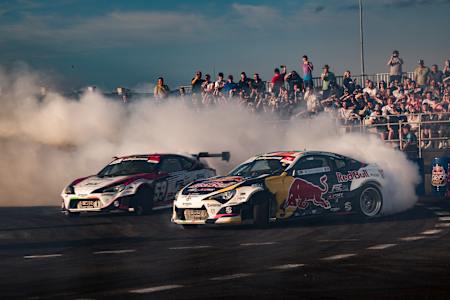 Conor Shanahan and Jack Shanahan seen at Red Bull Drift Pursuit on Spike Island, Co. Cork, Ireland on July 5, 2025.