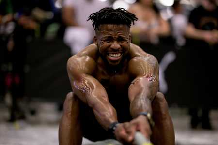 Matthew Stone showcases intense strength and determination as he competes in the Hyrox endurance challenge in Cape Town, South Africa, on September 21, 2024, powered by Red Bull