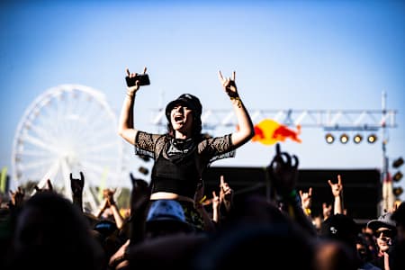 The crowd enjoys the electrifying atmosphere on the Red Bull Stage at Nova Rock Festival 2025 in Nickelsdorf, Austria.