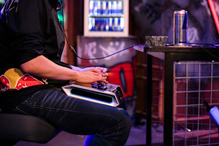 Detail of a fight stick at the Red Bull Kumite event in London, UK on May 23, 2021.