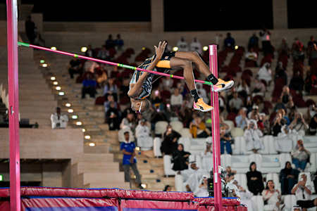  Mutaz Barshim is seen at Katara Amphitheater in Doha, Qatar on May 09, 2024.