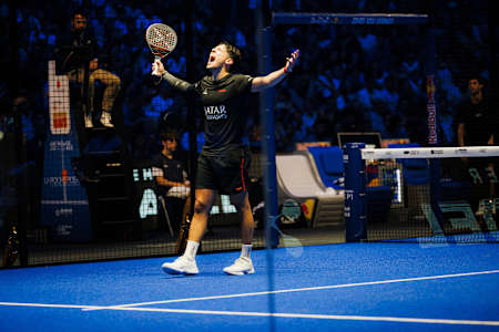 Agustin Tapia celebrate a point during the semi finals of the Comunidad de Madrid Premier Padel P1 2025 in Madrid, Spain on September 6, 2025. 