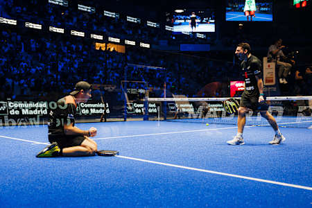 Martin Di Nenno and Leandro Augsburguer celebrate the win of the semi finals of the Comunidad de Madrid Premier Padel P1 2025 in Madrid, Spain on September 6, 2025. 