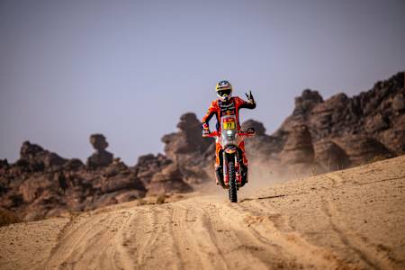 Luciano Benavides (ARG) of Red Bull KTM Factory Racing seen at the marathon bivouac after stage 4 of the 2026 Rally Dakar in Al Ula, Saudi Arabia on January 7, 2026. 