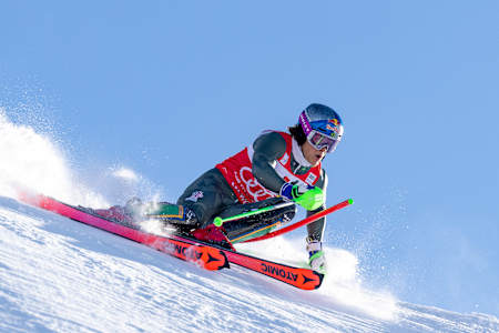 Lucas Pinheiro Braathen in action during 1st run of men Slalom at the FIS Alpine Skiing World Cup at Hochgurgl in Sölden, Austria on November 22, 2025. 