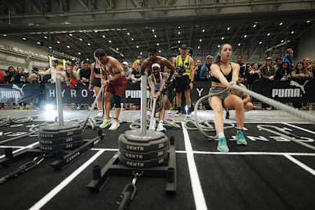 Onthatile Zulu and Matthew Stone perform at Hyrox at CTICC in Cape Town, South Africa on July 20, 2025.