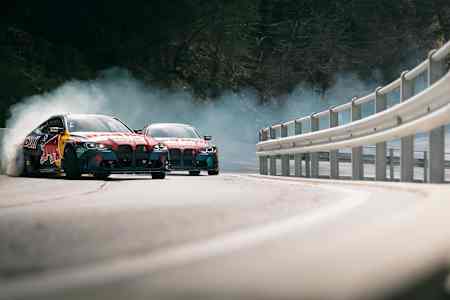 The Red Bull Drift Brothers perform in the Swiss Alps, Switzerland on April 12, 2022.