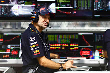 Adrian Newey, the Chief Technical Officer of Red Bull Racing looks on from the pitwall during qualifying ahead of the F1 Grand Prix of Saudi Arabia at the Jeddah Corniche Circuit on March 26, 2022. 