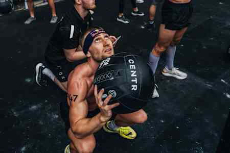 Jake Dearden performs at the Hyrox World Championship in Nice, France, on June 9, 2024. 