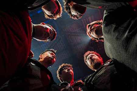 Team G2 esports huddling before match at Home Ground 2024 on November 22, 2024 in Berlin, Germany.