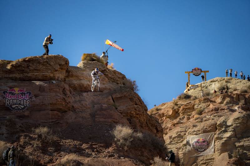Hannah Bergemann doet mee aan de vrouwenfinale op Red Bull Rampage in Virgin, Utah, VS op 17 oktober 2025. 