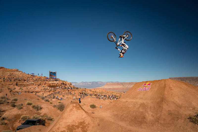 Hannah Bergemann doet mee aan de vrouwenfinale op Red Bull Rampage in Virgin, Utah, VS op 17 oktober 2025.