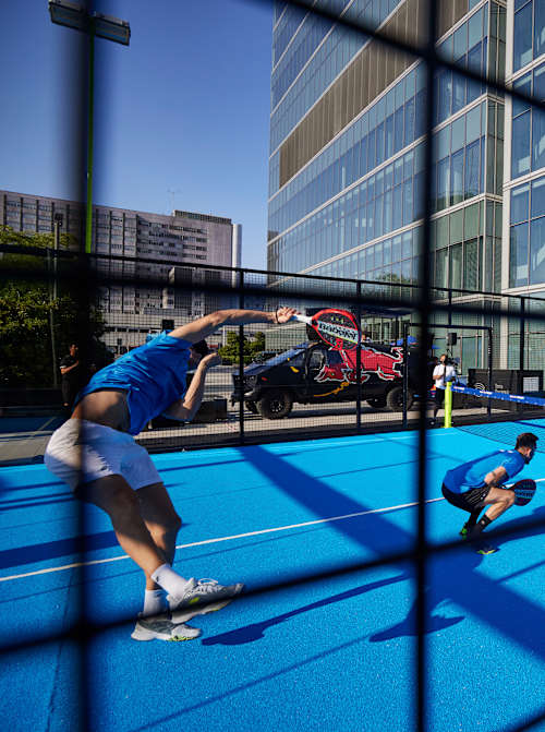 Juan Lebrón and players during a padel match in Madrid, Spain, on July 28, 2022.