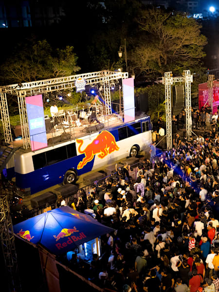 Spectators enjoying artists’ performances at Red  Bull Off The Roof show in Karachi, Pakistan at Arts Council on September 3, 2023