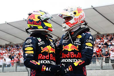 Max Verstappen and Sergio Pérez of Red Bull Racing Honda at the French Grand Prix on June 20, 2021.