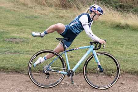 Evie Richards on her cyclo-cross bike in Malvern, United Kingdom on August 14, 2019.