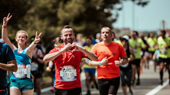 Participants run during the Wings for Life World Run in Zadar, Croatia, on May 6, 2018.