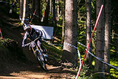 Brook Macdonald racing during the downhill event of Crankworx World Tour in Innsbruck, Austria, on October 4, 2020.