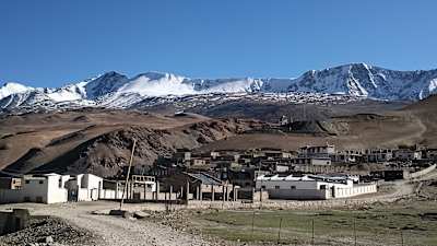 View of Mount Mentok Kangri 2 from Karzok village in Ladakh.