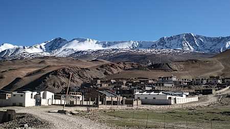 View of Mount Mentok Kangri 2 from Karzok village in Ladakh.