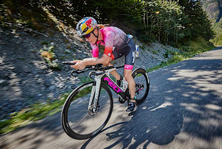 Daniela Ryf rides her Felt bike on the road in France.