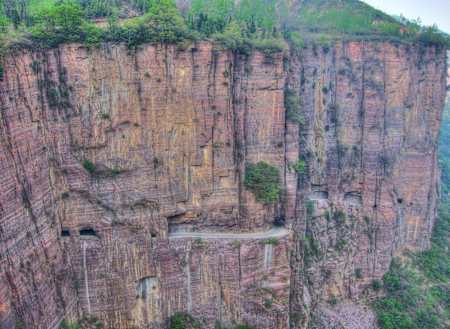 The Guoliang Tunnel cut into the cliff face.