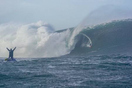 Irish surfer Conor Maguire rides a 60ft wave at Mullaghmore after Hurricane Epsilon