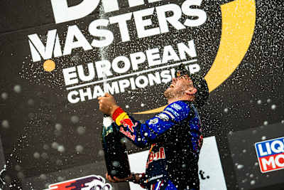 Conor Shanahan celebrating the podium during the European Drift Masters championship, round 3, in Riga, Latvia on July 31, 2021.