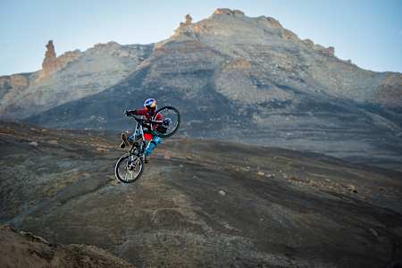 Carson Storch performs while filming North of Nightfall on Axel Heiberg Island, Canada in July of 2017.